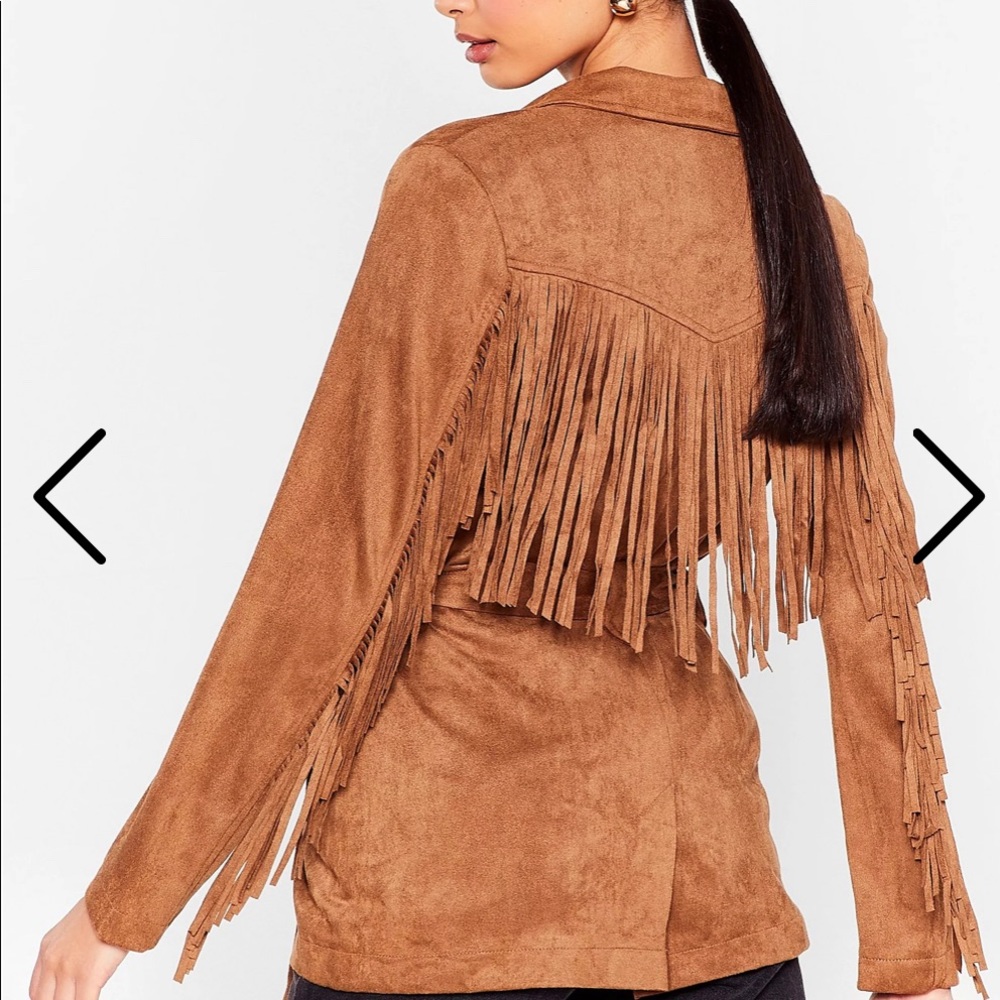 Nast Gal Faux Suede Fringe Belted Jacket